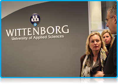 Dutch Education Minister Jet Bussemaker at Wittenborg University with UK Chairman Peter Birdsall 2014