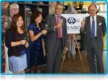 Student Vivi with WUAS Directors and President of the Senate Fred de Graaf at the Wittenborg 25 Logo Unveiling Ceremony