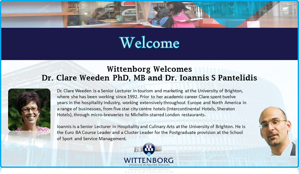 Dr. Clare Weeden and Dr Ioannis Pantelidis of the University of Brighton teaching International Hospitality and International Tourism at Wittenborg University