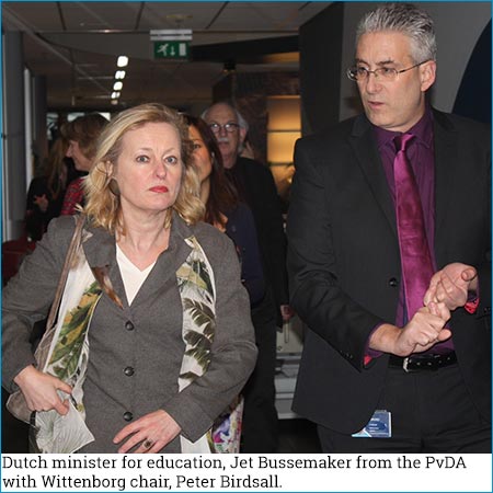 Dutch minister for education, Jet Bussemaker from the PvDA with Wittenborg chair, Peter Birdsall.