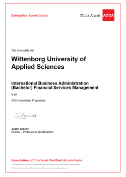 Wittenborg's Financial Programme Accredited by ACCA